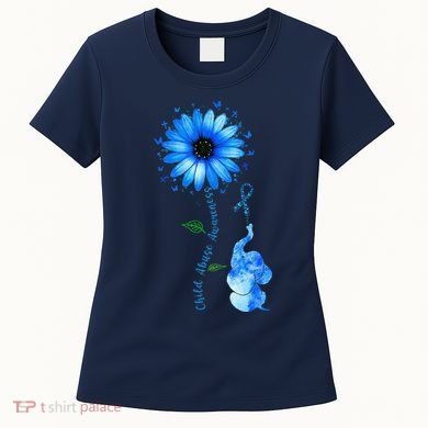 Child Abuse Awareness Sunflower Light Blue Ribbon Elephant Women's T-Shirt