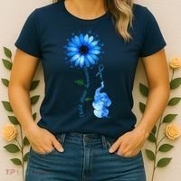 Child Abuse Awareness Sunflower Light Blue Ribbon Elephant Women's T-Shirt thumb 2