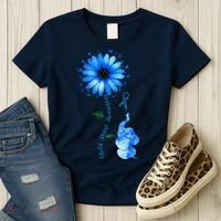 Child Abuse Awareness Sunflower Light Blue Ribbon Elephant Women's T-Shirt thumb 3
