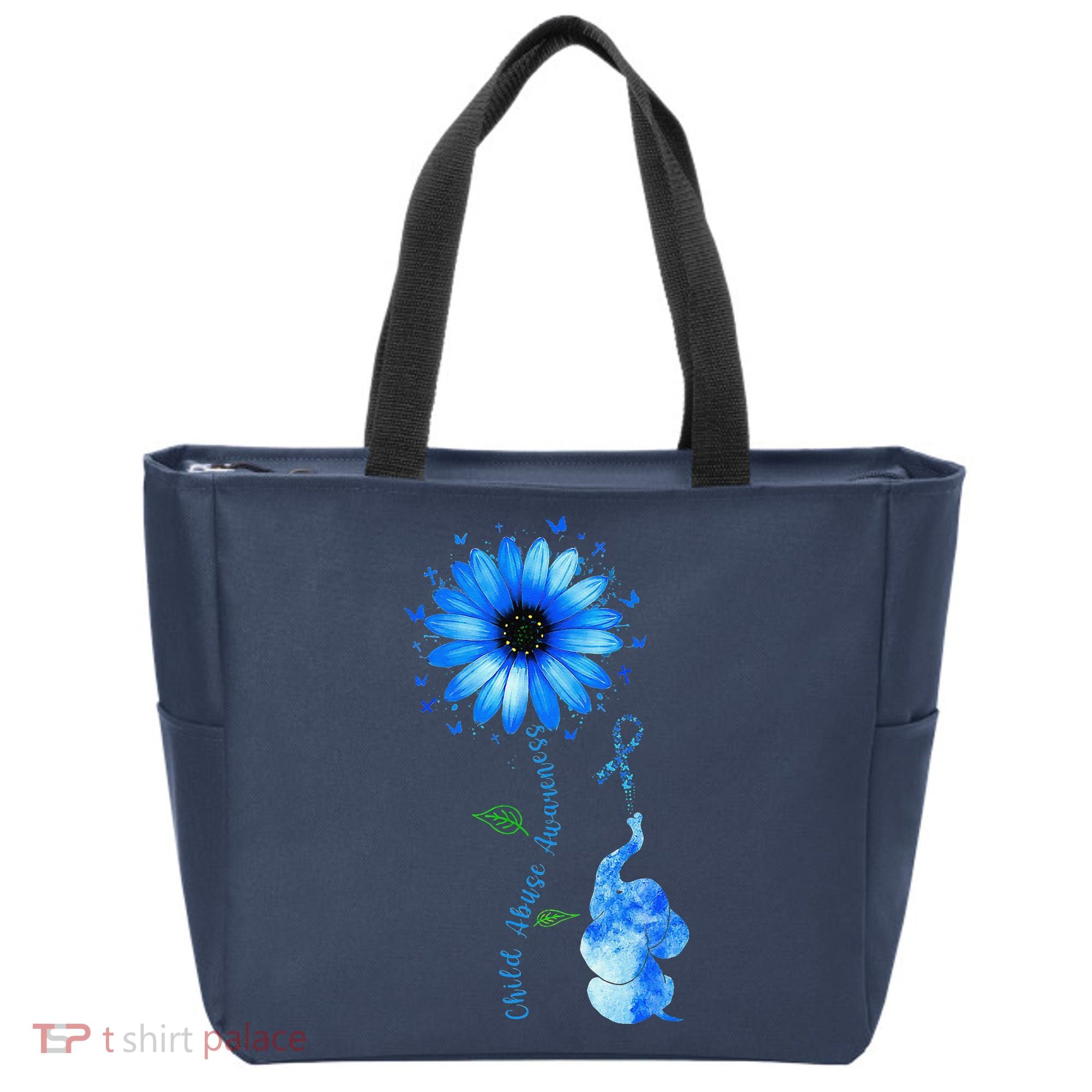Child Abuse Awareness Sunflower Light Blue Ribbon Elephant Tote Bag