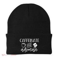 Caffeinate And Advocate Autism Special Ed Teacher Meme Cool Gift Beanie thumb 0