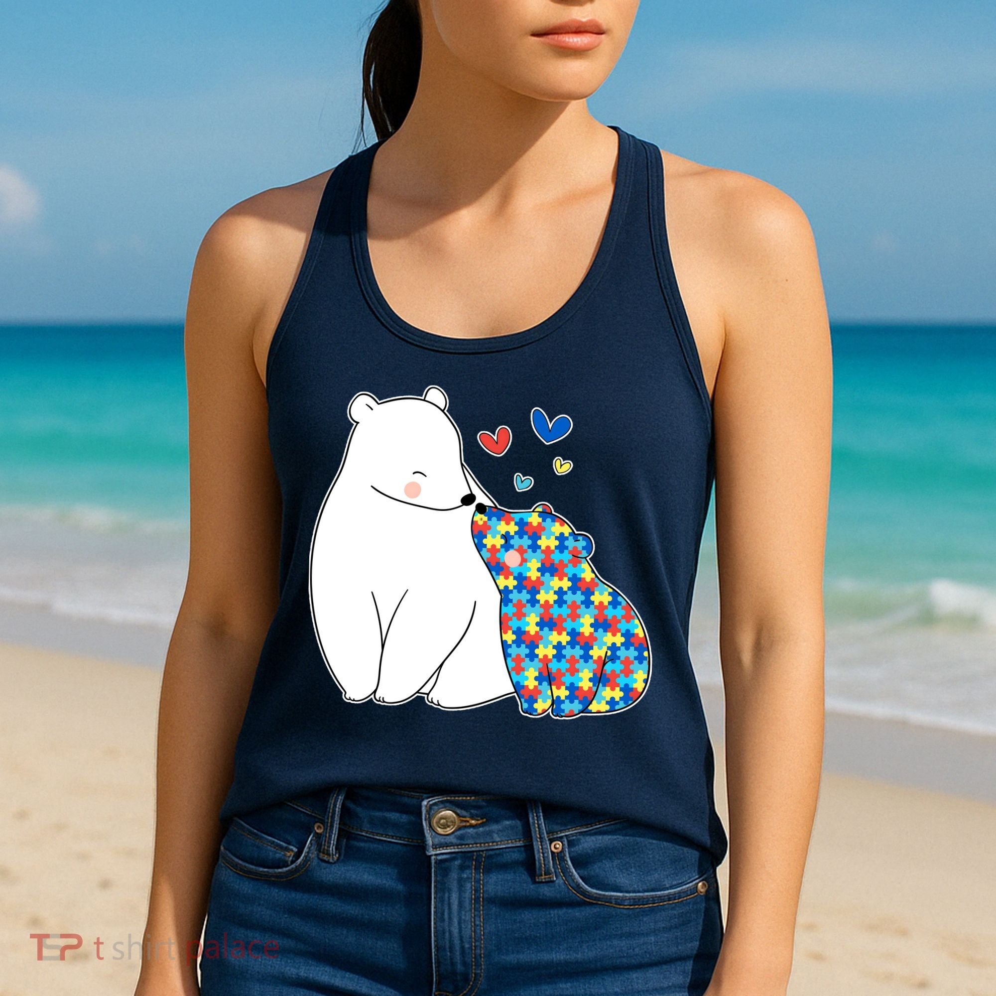 Cute Autism Awareness Polar Bear Puzzle Women's Tank Top