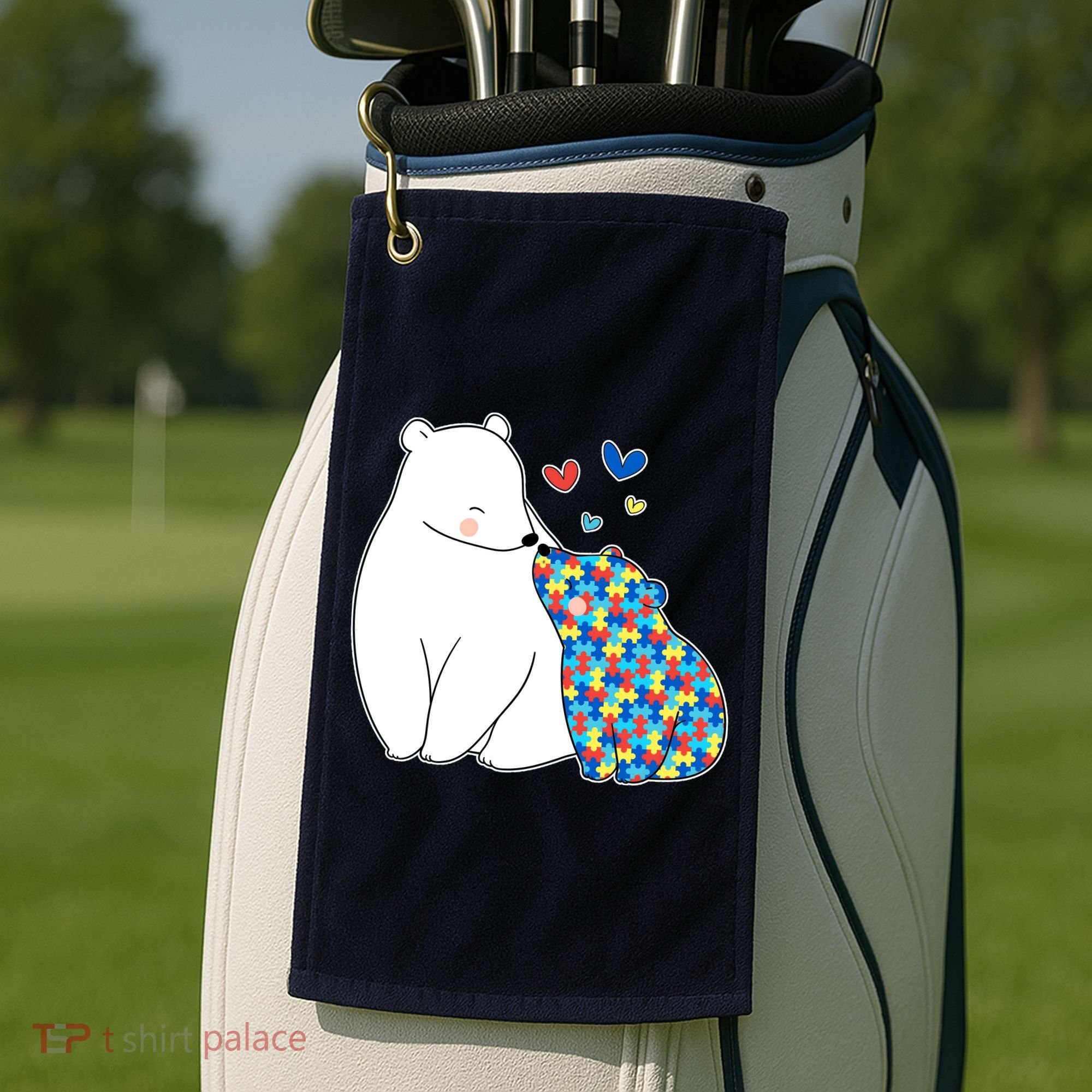 Cute Autism Awareness Polar Bear Puzzle Golf Towel