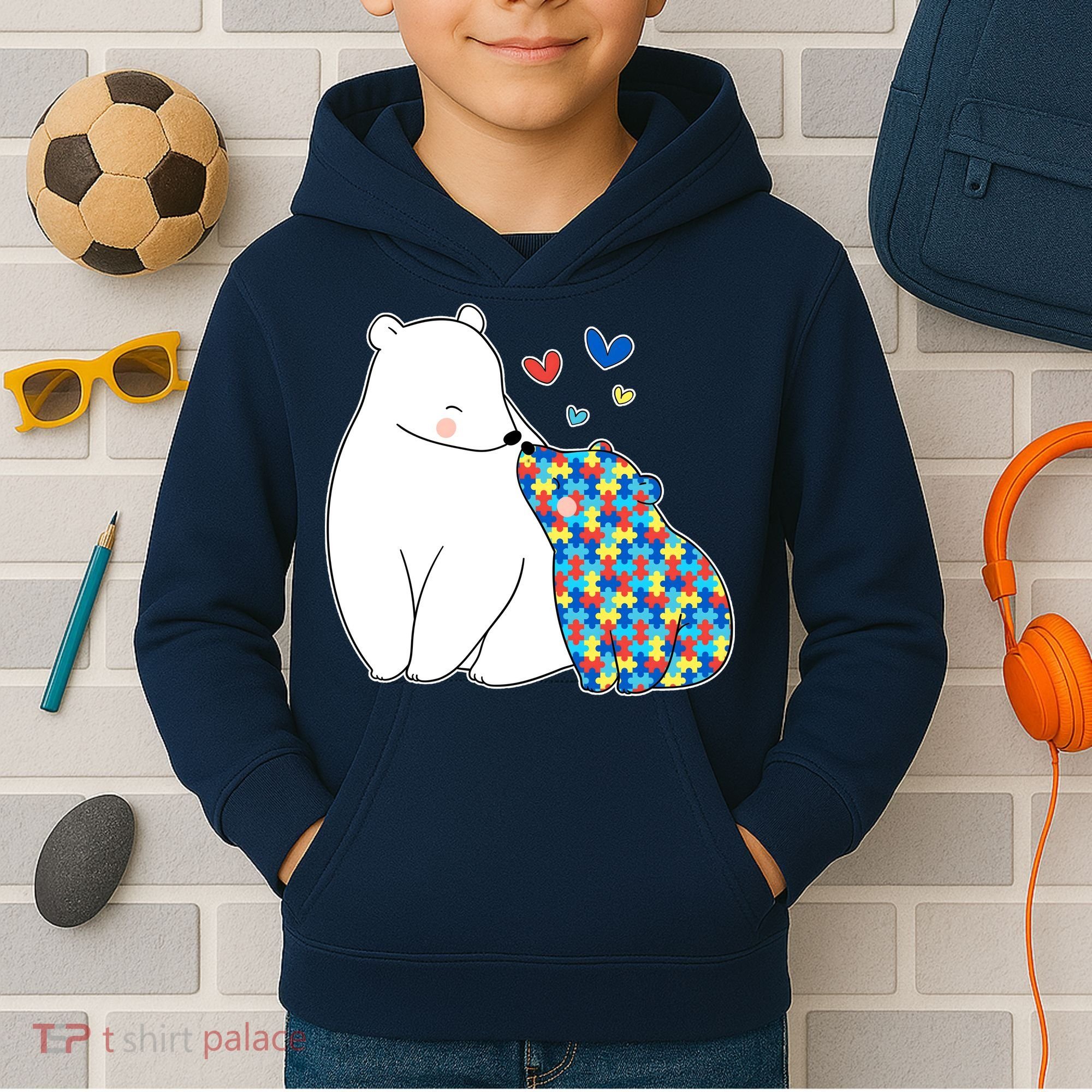 Cute Autism Awareness Polar Bear Puzzle Kids Hoodie
