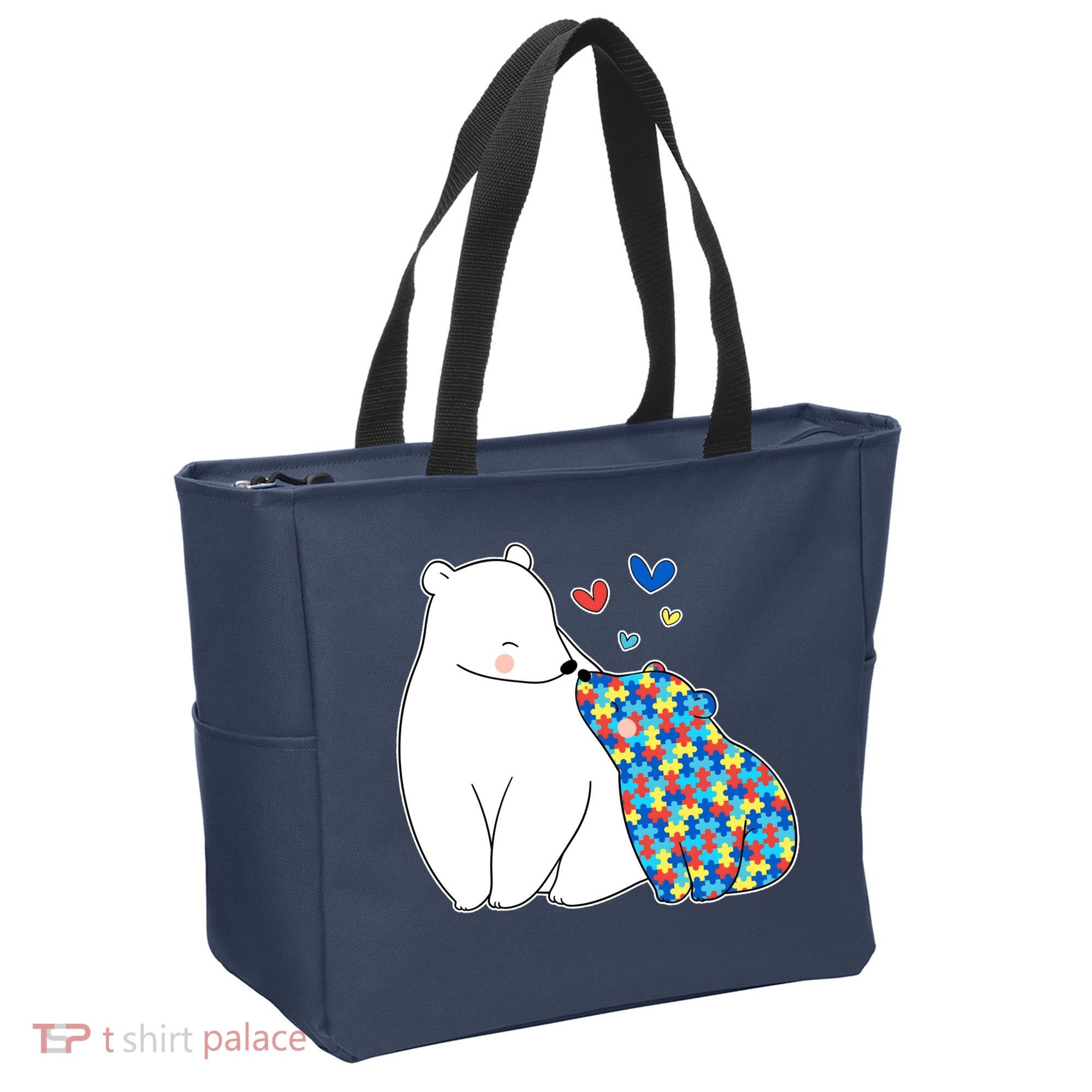 Cute Autism Awareness Polar Bear Puzzle Tote Bag