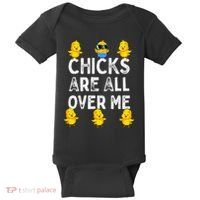 Chicks Are All Over Me Easter Funny Baby Chicken Baby Bodysuit thumb 0