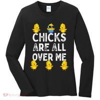 Chicks Are All Over Me Easter Funny Baby Chicken Women's Long Sleeve Shirt thumb 0
