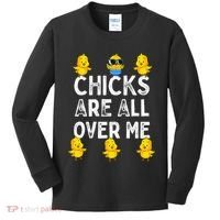 Chicks Are All Over Me Easter Funny Baby Chicken Kids Long Sleeve Shirt thumb 0