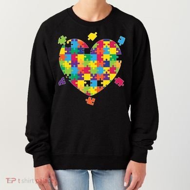 Cute Autism Awareness Rainbow Puzzle Pieces Heart Women's Sweatshirt