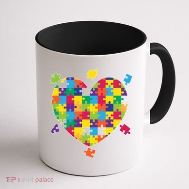 Cute Autism Awareness Rainbow Puzzle Pieces Heart Coffee Mug back