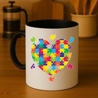 Cute Autism Awareness Rainbow Puzzle Pieces Heart Coffee Mug thumb 4