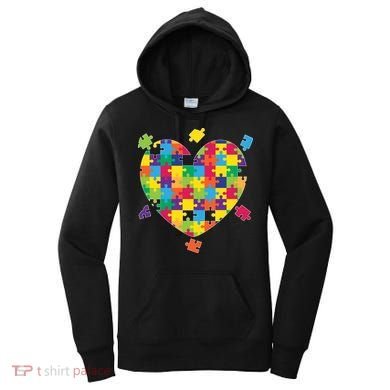 Cute Autism Awareness Rainbow Puzzle Pieces Heart Women's Hoodie