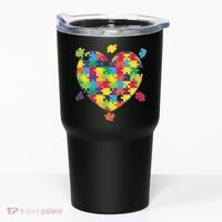 Cute Autism Awareness Rainbow Puzzle Pieces Heart Tumbler thumb 0