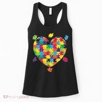 Cute Autism Awareness Rainbow Puzzle Pieces Heart Women's Tank Top thumb 0