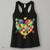 Cute Autism Awareness Rainbow Puzzle Pieces Heart Women's Tank Top thumb 3