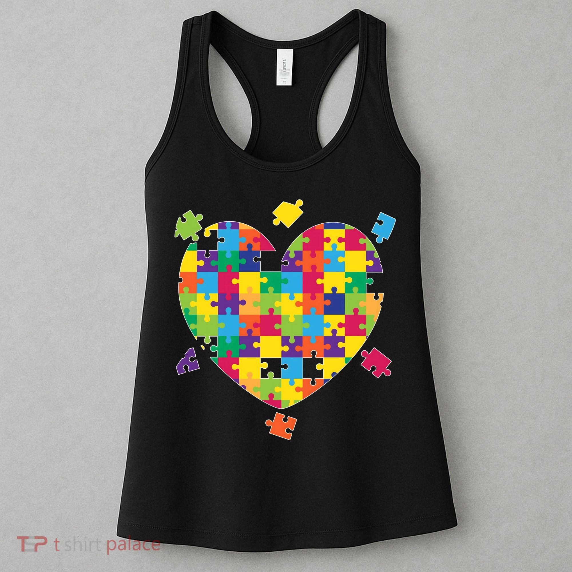 Cute Autism Awareness Rainbow Puzzle Pieces Heart Women's Tank Top