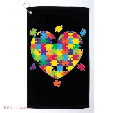 Cute Autism Awareness Rainbow Puzzle Pieces Heart Golf Towel