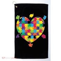 Cute Autism Awareness Rainbow Puzzle Pieces Heart Golf Towel thumb 0