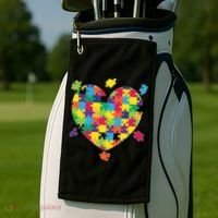 Cute Autism Awareness Rainbow Puzzle Pieces Heart Golf Towel thumb 2