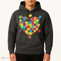 Cute Autism Awareness Rainbow Puzzle Pieces Heart Hoodie thumb 2