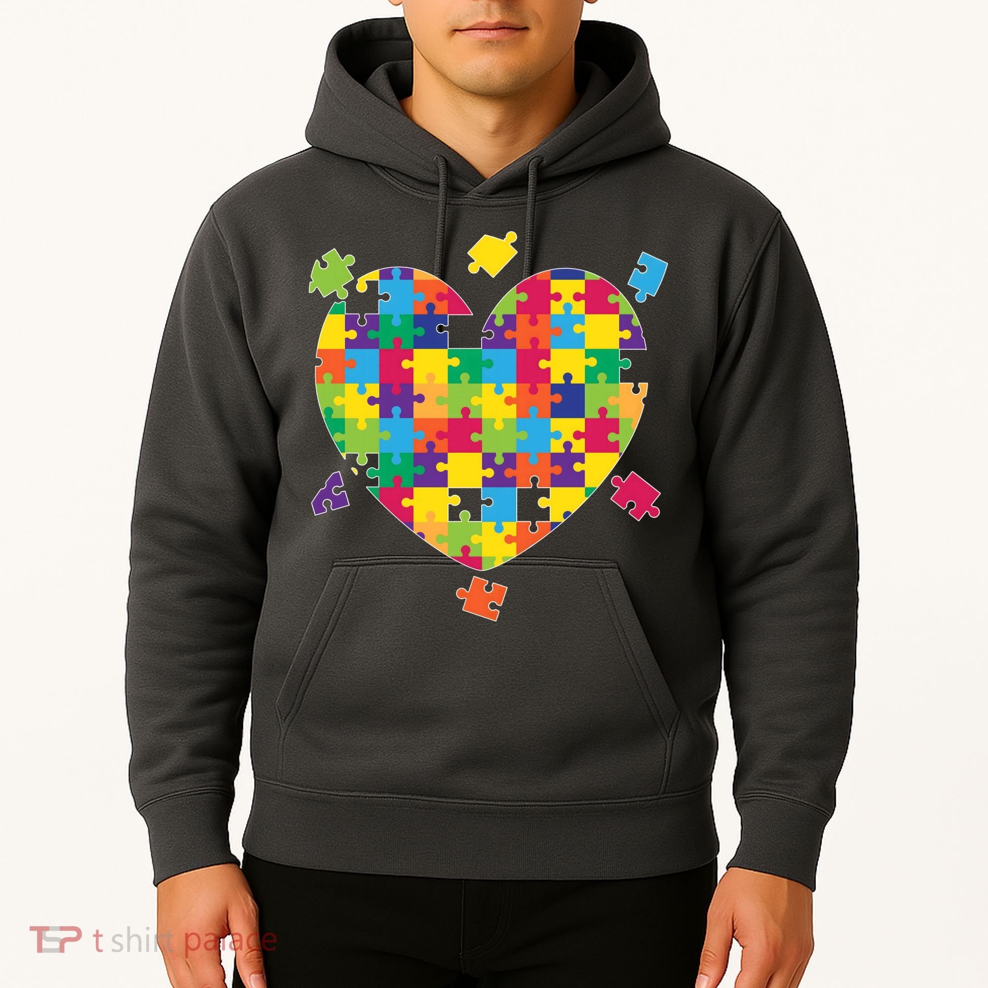 Cute Autism Awareness Rainbow Puzzle Pieces Heart Hoodie