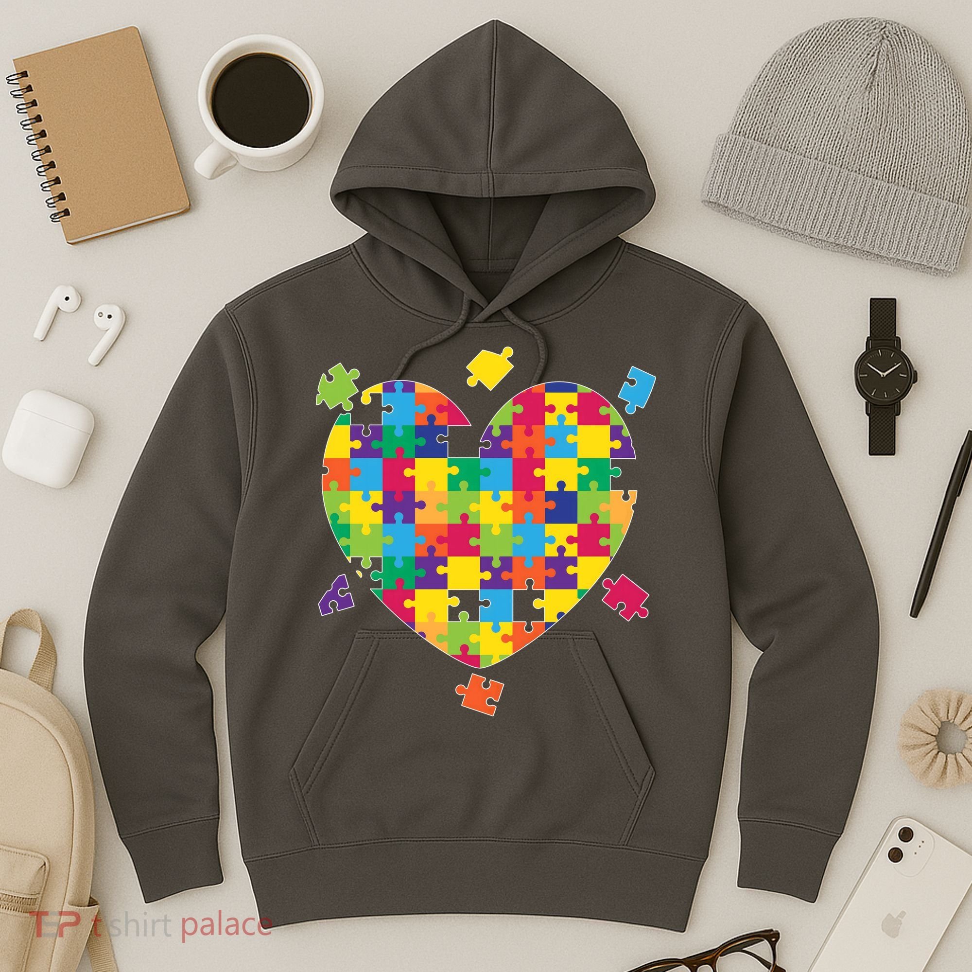 Cute Autism Awareness Rainbow Puzzle Pieces Heart Hoodie
