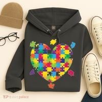 Cute Autism Awareness Rainbow Puzzle Pieces Heart Hoodie thumb 4