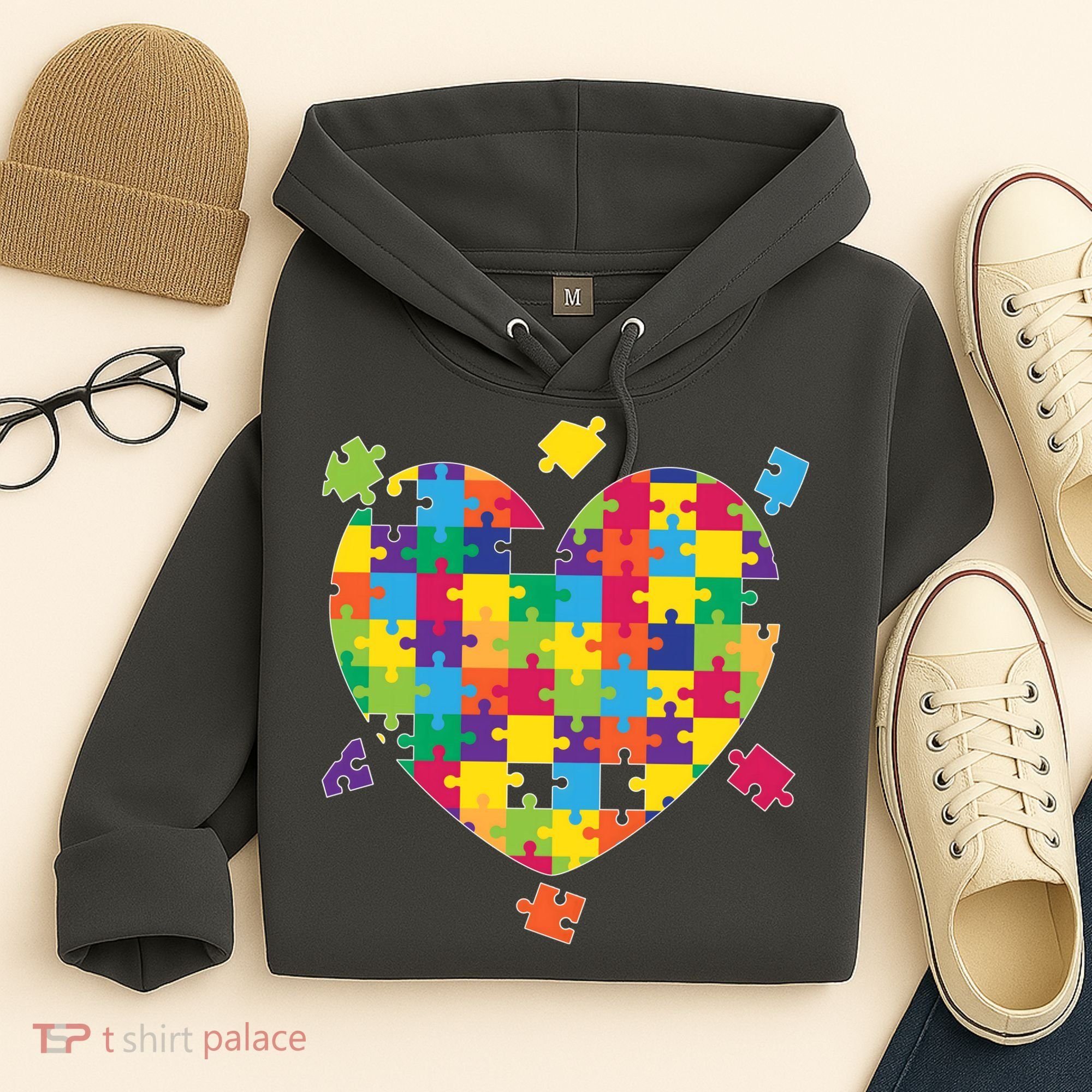 Cute Autism Awareness Rainbow Puzzle Pieces Heart Hoodie