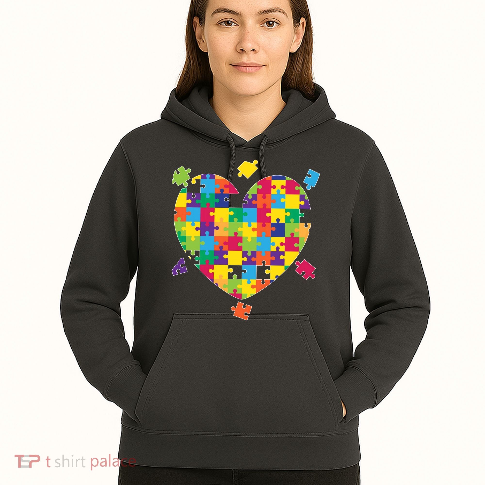 Cute Autism Awareness Rainbow Puzzle Pieces Heart Hoodie