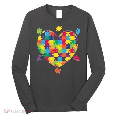 Cute Autism Awareness Rainbow Puzzle Pieces Heart Long Sleeve Shirt