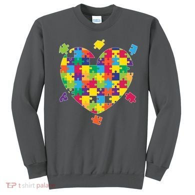 Cute Autism Awareness Rainbow Puzzle Pieces Heart Sweatshirt