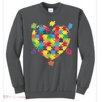 Cute Autism Awareness Rainbow Puzzle Pieces Heart Sweatshirt thumb 0