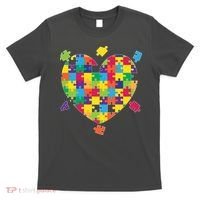 Cute Autism Awareness Rainbow Puzzle Pieces Heart T-Shirt thumb 0