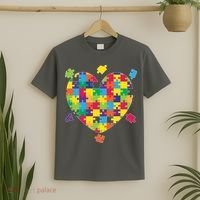 Cute Autism Awareness Rainbow Puzzle Pieces Heart T-Shirt thumb 2