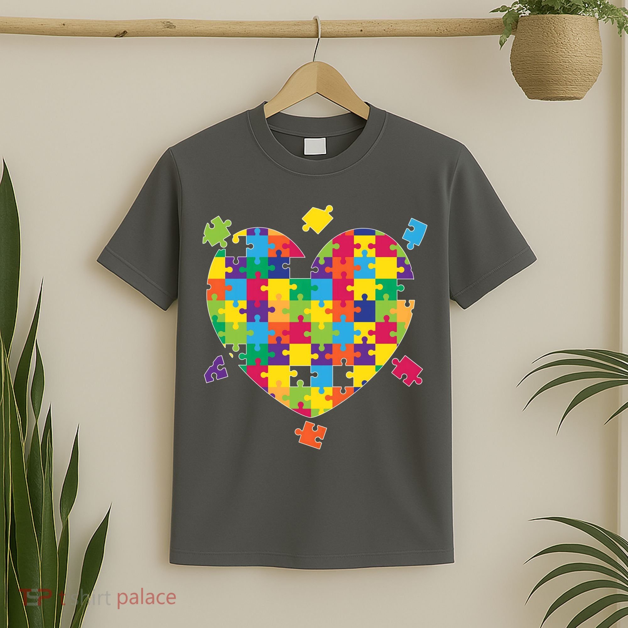 Cute Autism Awareness Rainbow Puzzle Pieces Heart T-Shirt