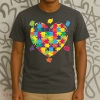 Cute Autism Awareness Rainbow Puzzle Pieces Heart T-Shirt thumb 3