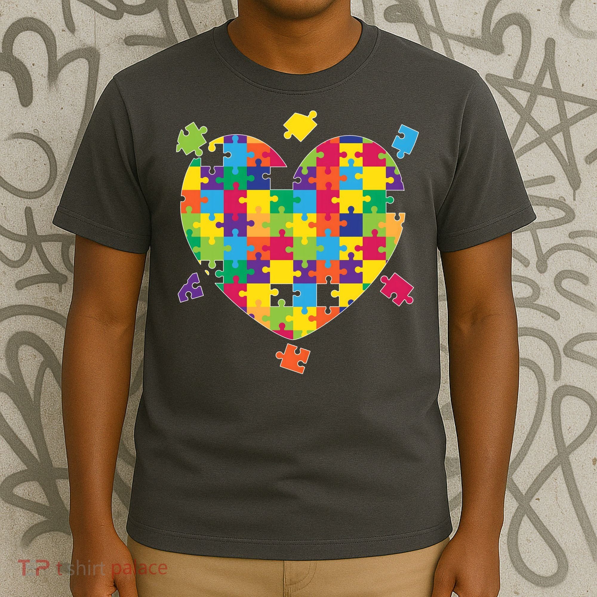 Cute Autism Awareness Rainbow Puzzle Pieces Heart T-Shirt