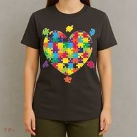 Cute Autism Awareness Rainbow Puzzle Pieces Heart T-Shirt thumb 4