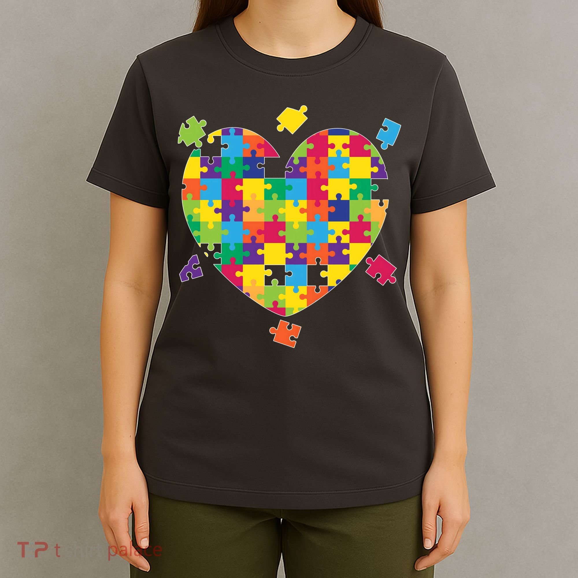 Cute Autism Awareness Rainbow Puzzle Pieces Heart T-Shirt