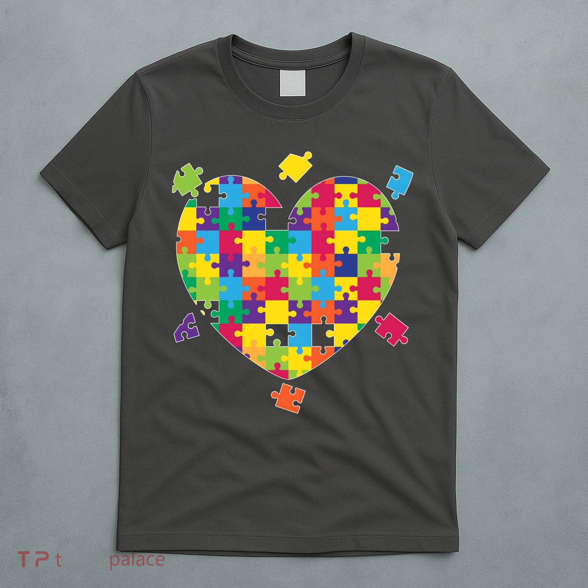 Cute Autism Awareness Rainbow Puzzle Pieces Heart T-Shirt