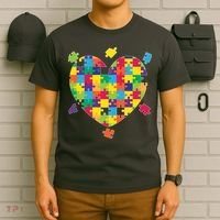 Cute Autism Awareness Rainbow Puzzle Pieces Heart T-Shirt thumb 6