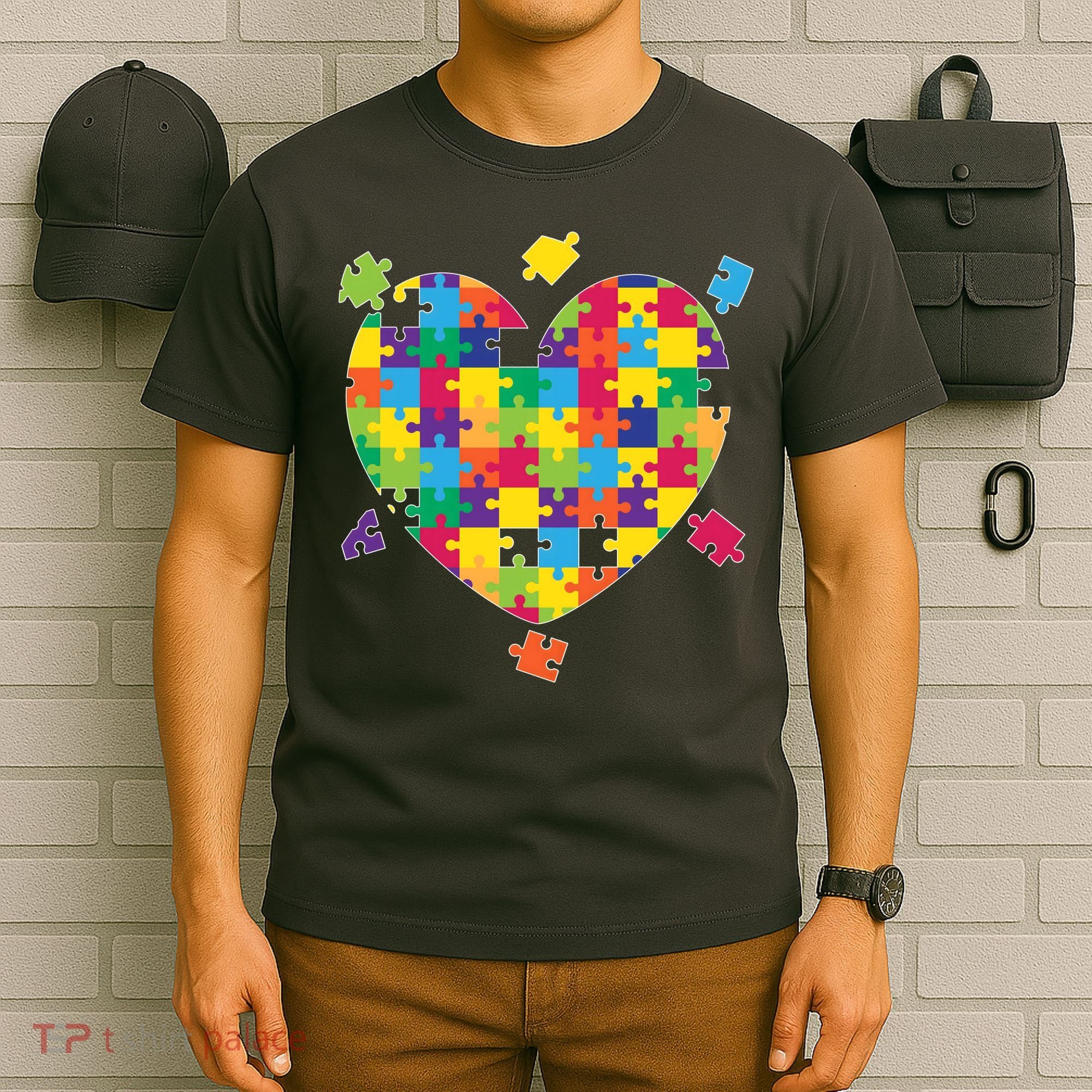 Cute Autism Awareness Rainbow Puzzle Pieces Heart T-Shirt