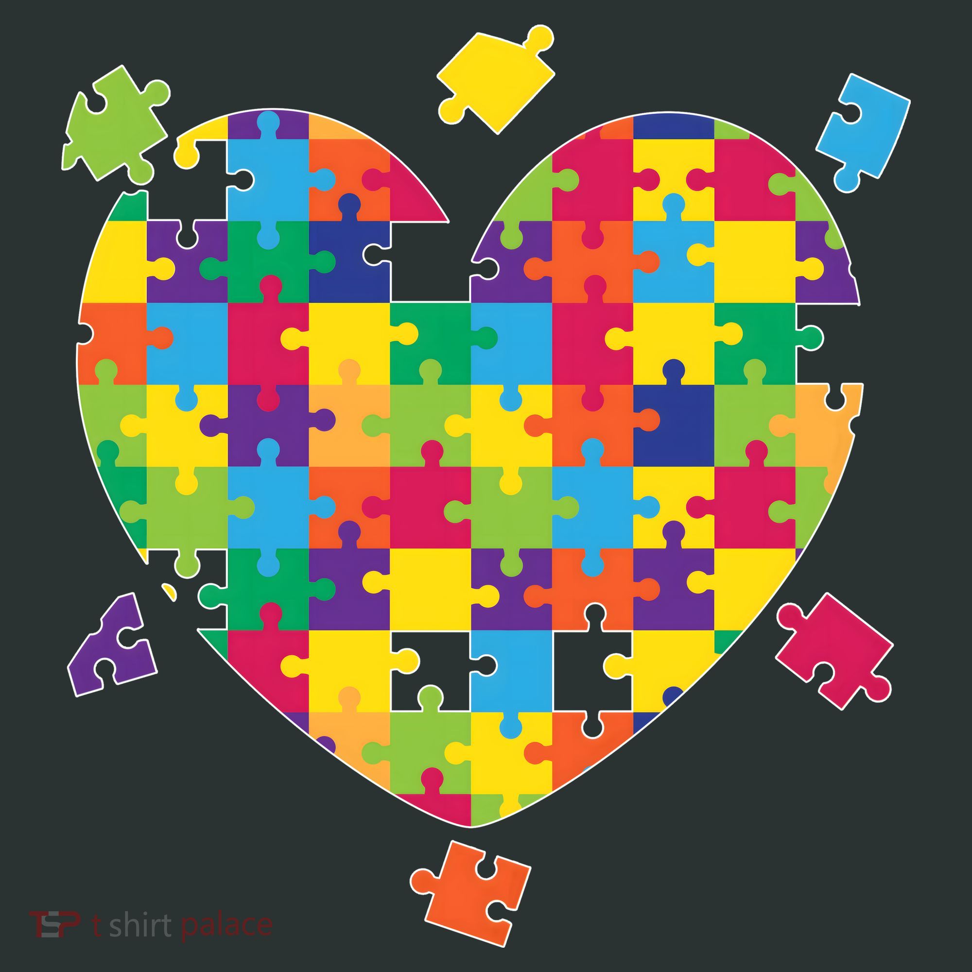 Cute Autism Awareness Rainbow Puzzle Pieces Heart T-Shirt