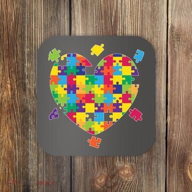 Cute Autism Awareness Rainbow Puzzle Pieces Heart Coaster