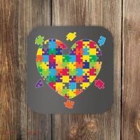 Cute Autism Awareness Rainbow Puzzle Pieces Heart Coaster thumb 0