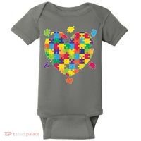 Cute Autism Awareness Rainbow Puzzle Pieces Heart Baby Bodysuit thumb 0
