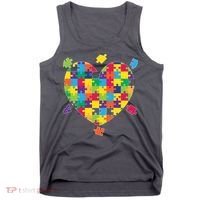Cute Autism Awareness Rainbow Puzzle Pieces Heart Tank Top thumb 0