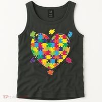 Cute Autism Awareness Rainbow Puzzle Pieces Heart Tank Top thumb 2