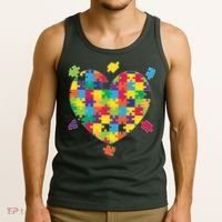 Cute Autism Awareness Rainbow Puzzle Pieces Heart Tank Top thumb 3