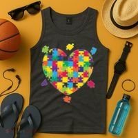 Cute Autism Awareness Rainbow Puzzle Pieces Heart Tank Top thumb 4